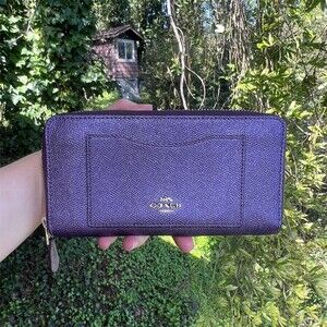 COACH Long Zip-Around Phone Wallet Purple Crossgrain Leather w Silver Hardware